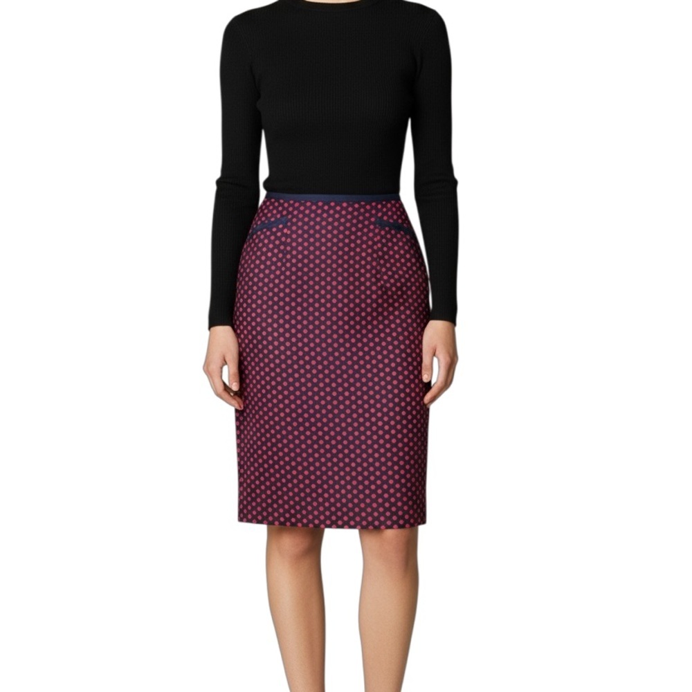 Talbot's Polka Dot Pencil Skirt - Black and Pink With Side Zipper Size 4